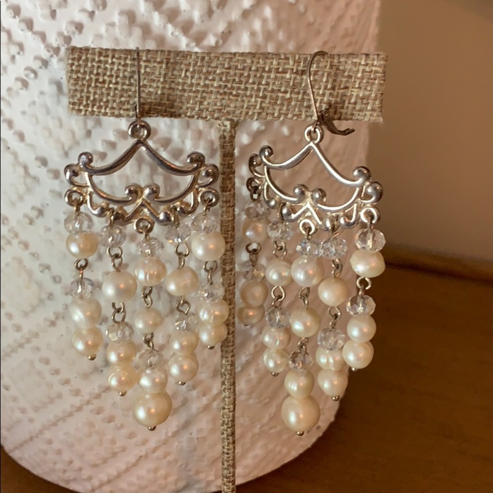 Hand Made Pearl And Swarovski Crystal Earrings